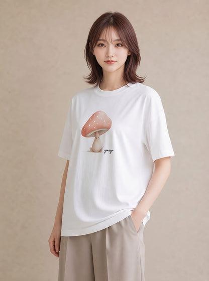 半袖Tシャツ レディース きのこ 植物 ボタニカル イラスト ギフト 母の日 白T YMAZO