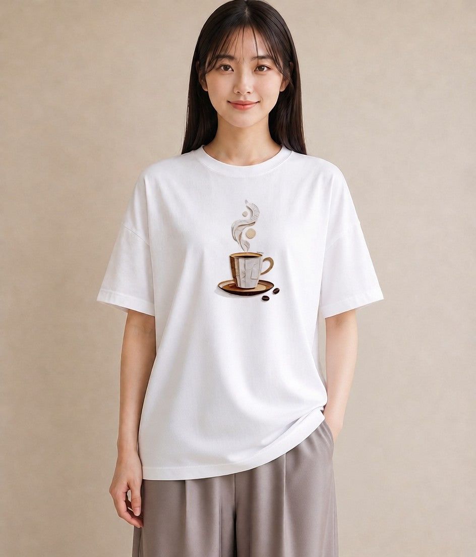 Tシャツ レディース カフェオレ 食べ物 フード イラスト 休日コーデ 女性向けギフト 散歩 白T YMAZO