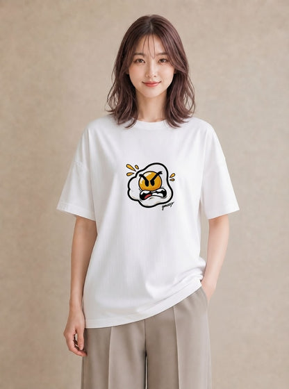 プリントTシャツ レディース 目玉焼き 食べ物 フード イラスト ミニマル 20代 カジュアルコーデ 白T YMAZO