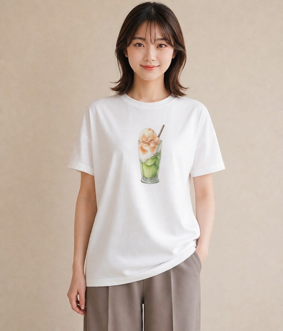 Tシャツ レディース プリン 食べ物 フード イラスト ヴィンテージ風 買い物 夏コーデ 白T YMAZO