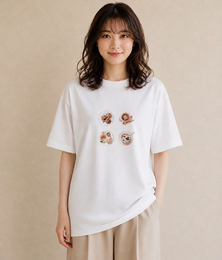 プリントTシャツ レディース たまご 食べ物 フード イラスト お洒落 在宅 公園 白T YMAZO