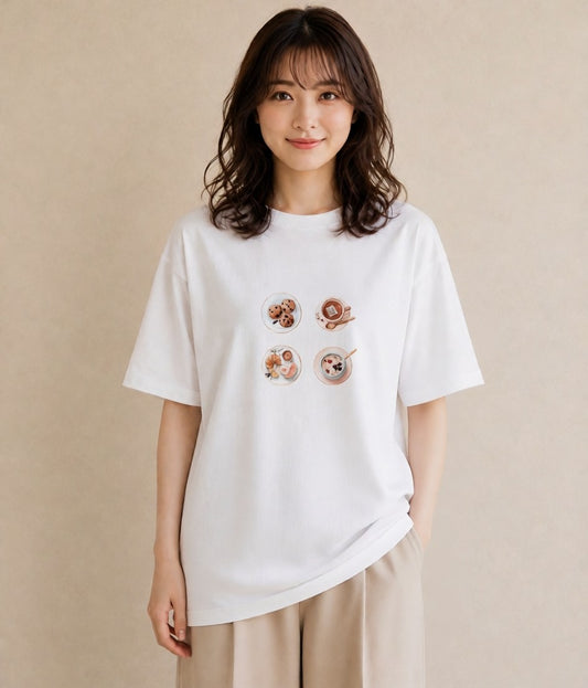 プリントTシャツ レディース たまご 食べ物 フード イラスト お洒落 在宅 公園 白T YMAZO