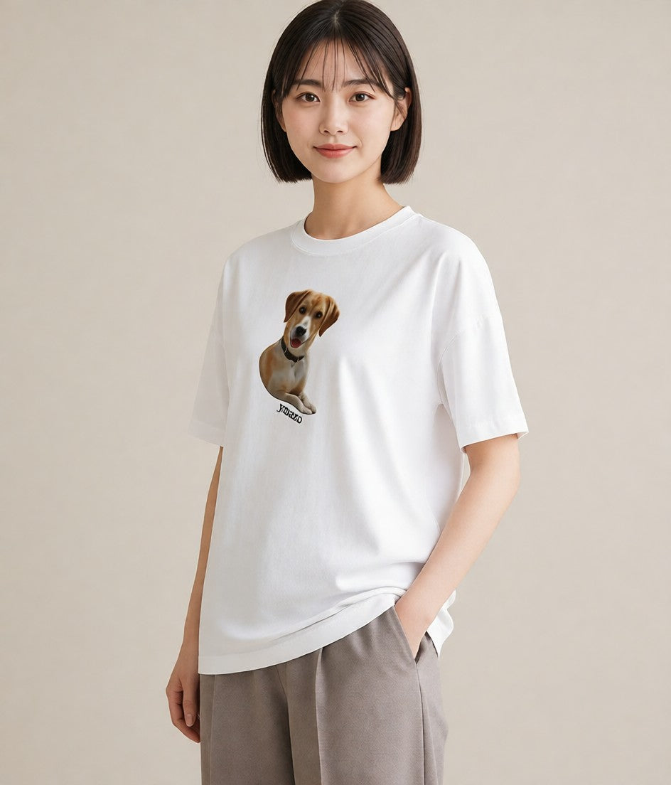 デザインTシャツ レディース ラブラドールレトリバー 犬 いぬ イラスト 韓国風 休日 ペアコーデ 白T YMAZO