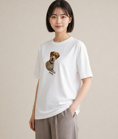 デザインTシャツ レディース ラブラドールレトリバー 犬 いぬ イラスト 韓国風 休日 ペアコーデ 白T YMAZO