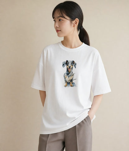 半袖Tシャツ レディース ミックス犬 犬 いぬ イラスト 手描き風 ルームウェア ギフト 白T YMAZO