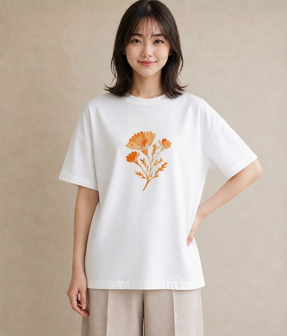 プリントTシャツ レディース カーネーション 花 花柄 イラスト ラフカジュアル クリスマス 旅行 白T YMAZO