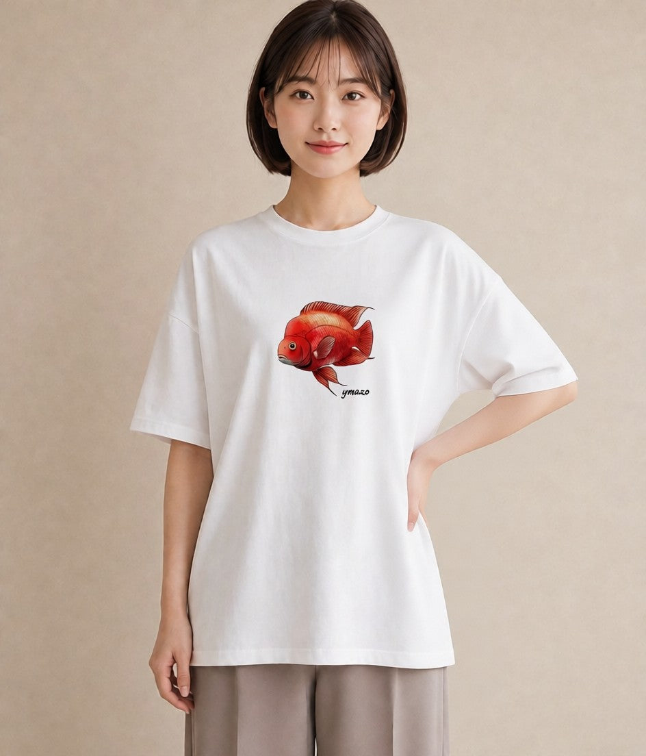プリントTシャツ レディース らんちゅう ペット 動物 イラスト フェミニン 春コーデ 姉妹 白T YMAZO