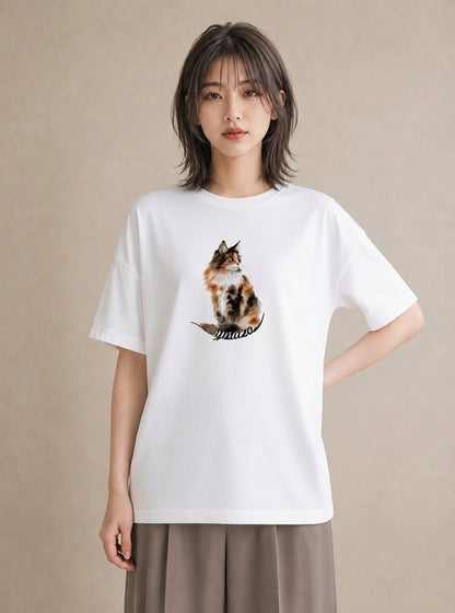 Tシャツ レディース しっぽ 猫 ねこ イラスト 線画 お出かけ 普段着 白T YMAZO