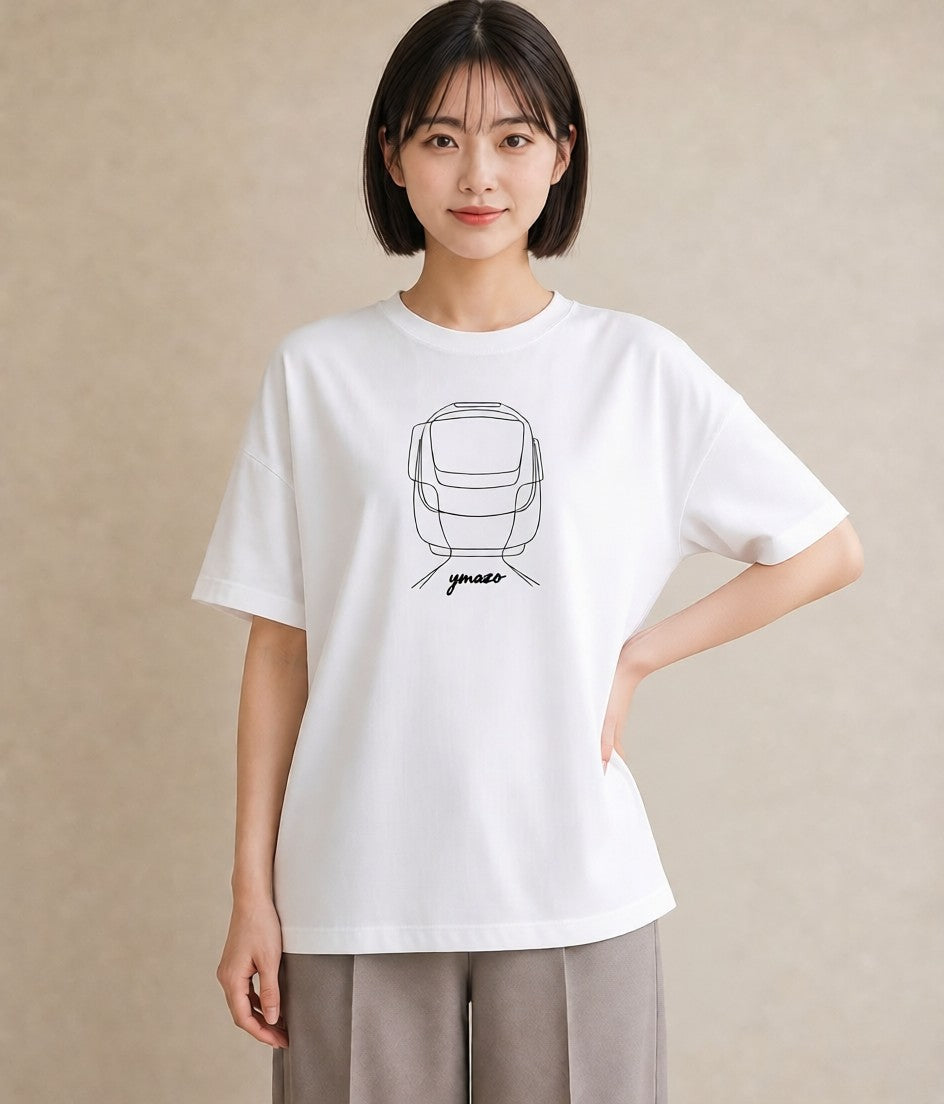 Tシャツ レディース 駅のホーム ローカル線 駅 ナチュラル アンティーク イラスト 水彩風 社会人 女性 白T YMAZO