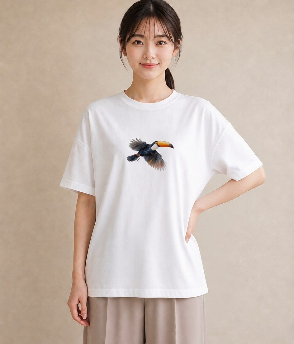 半袖Tシャツ レディース ハシビロコウ 動物 アニマル イラスト 旅行用 海 白T YMAZO