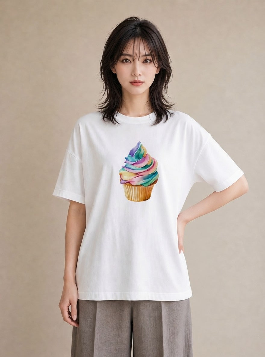 グラフィックTシャツ レディース マカロン 食べ物 フード イラスト カフェコーデ ママ カフェ服 白T YMAZO