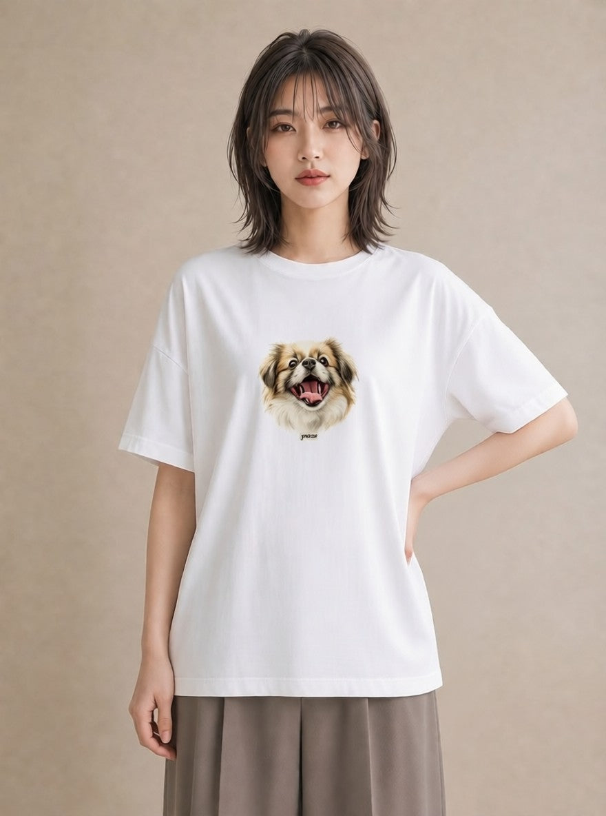 グラフィックTシャツ レディース 狆 犬 いぬ イラスト 休日コーデ 送別ギフト 通勤 白T YMAZO