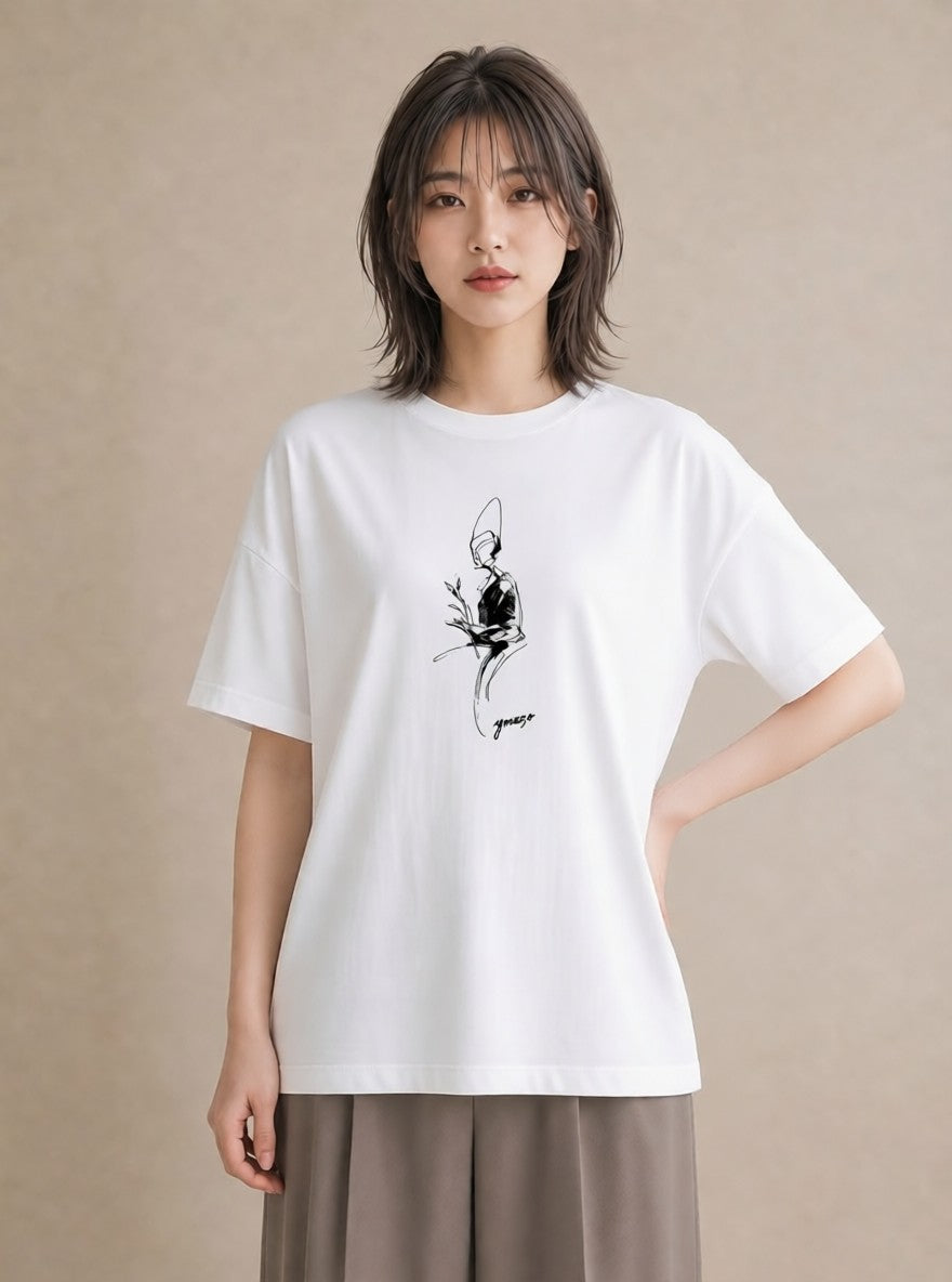 グラフィックTシャツ レディース 女の子 ガール 後ろ姿 イラスト きれいめ 姉妹 送別ギフト 白T YMAZO