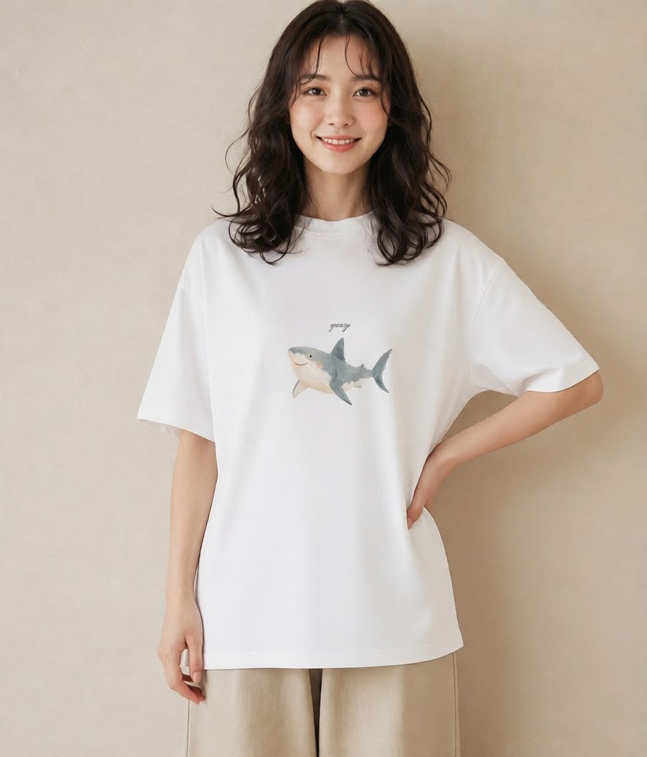 半袖Tシャツ レディース マンボウ 海の生き物 海 イラスト きれいめカジュアル 送別ギフト 通勤 白T YMAZO