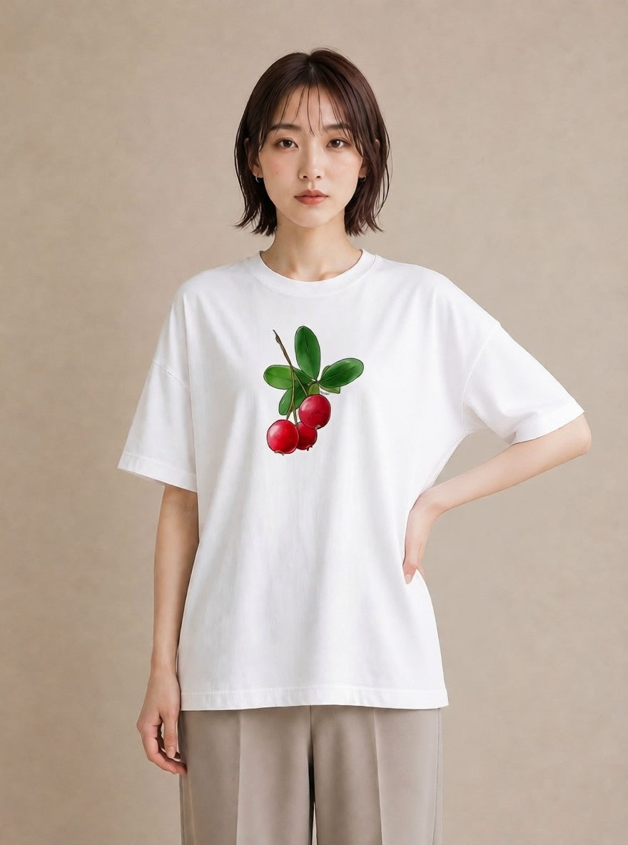 グラフィックTシャツ レディース さくらんぼ チェリー 食べ物 フード イラスト きれいめカジュアル デート 帰省 白T YMAZO