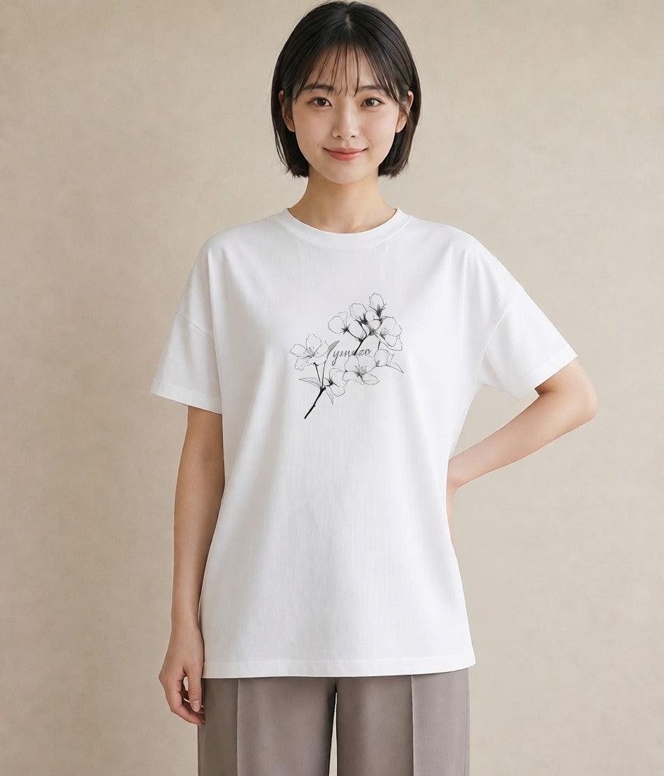 プリントTシャツ レディース さくら 桜 桜の枝 イラスト シンプル ルームウェア ギフト 白T YMAZO