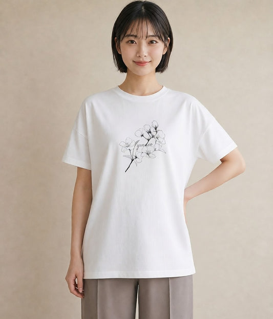 プリントTシャツ レディース さくら 桜 桜の枝 イラスト シンプル ルームウェア ギフト 白T YMAZO