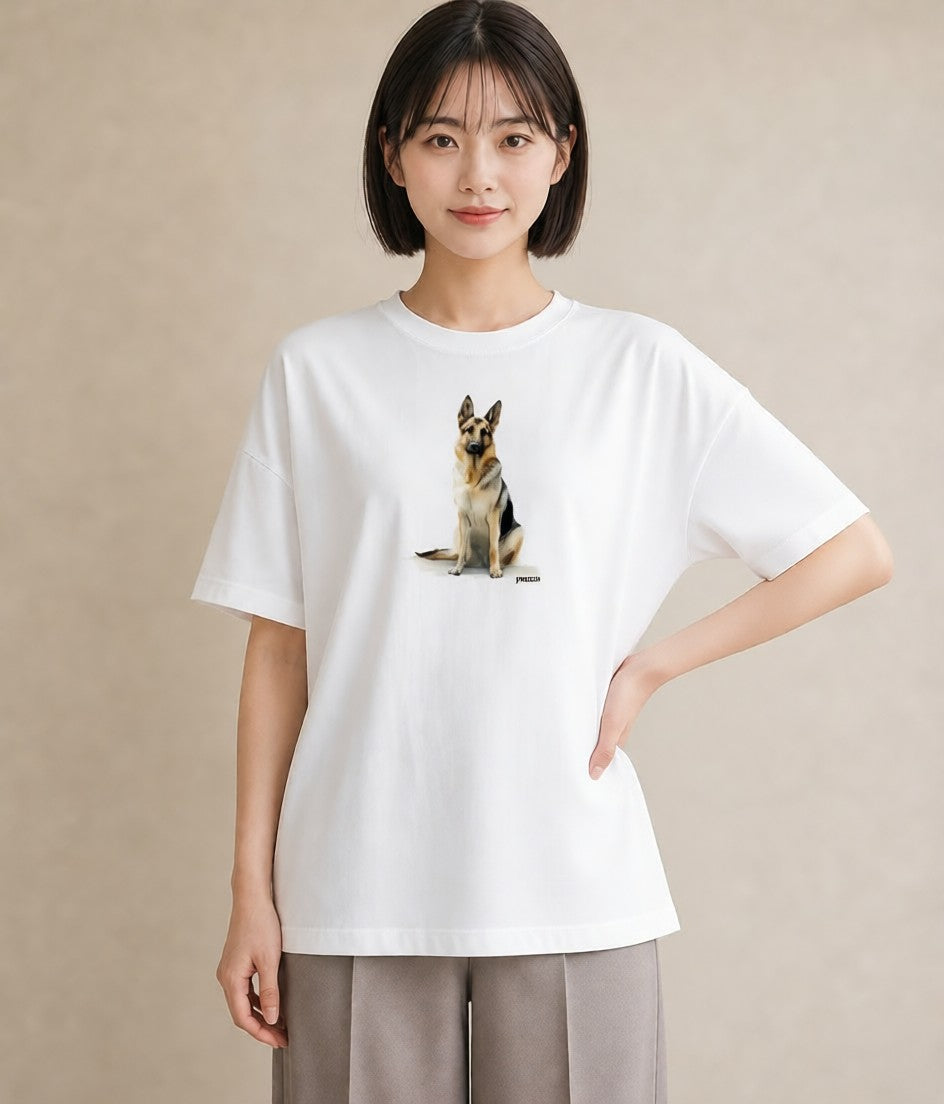 デザインTシャツ レディース ジャーマンシェパード 犬 いぬ イラスト ユニーク クリスマス 旅行 白T YMAZO