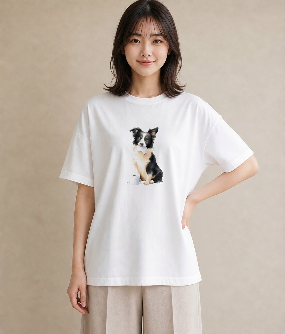 グラフィックTシャツ レディース ボーダーコリー 犬 いぬ イラスト シック 帰省 ラフ 白T YMAZO