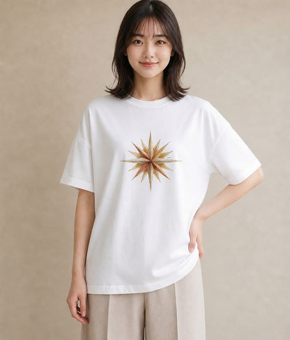 Tシャツ レディース スター 星空 宇宙 イラスト モード カフェ服 クリスマス 白T YMAZO