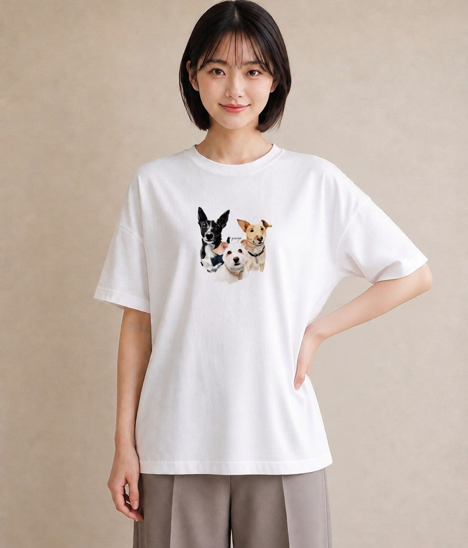 グラフィックTシャツ レディース ミックス犬 犬 いぬ イラスト ミニマル お出かけ 普段着 白T YMAZO