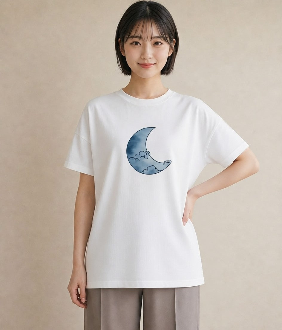 プリントTシャツ レディース 満月 星空 宇宙 イラスト ゆるコーデ 友達ギフト 部屋着 白T YMAZO