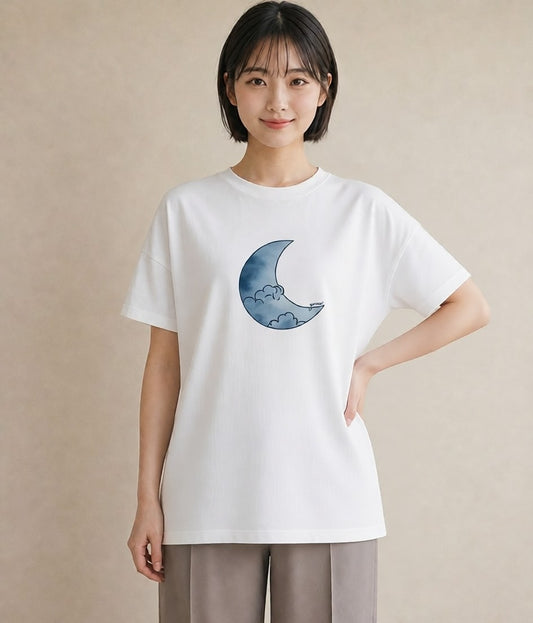 プリントTシャツ レディース 満月 星空 宇宙 イラスト ゆるコーデ 友達ギフト 部屋着 白T YMAZO