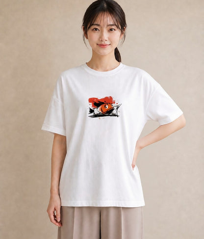 プリントTシャツ レディース 金魚 ペット 動物 イラスト きれいめ 帰省 ラフ 白T YMAZO