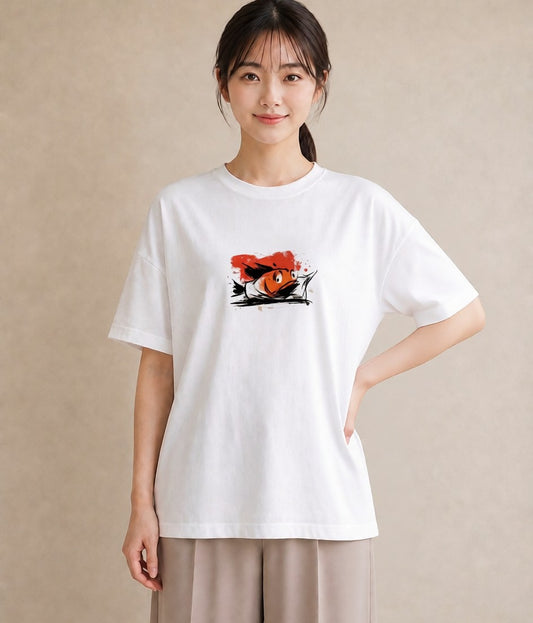プリントTシャツ レディース 金魚 ペット 動物 イラスト きれいめ 帰省 ラフ 白T YMAZO