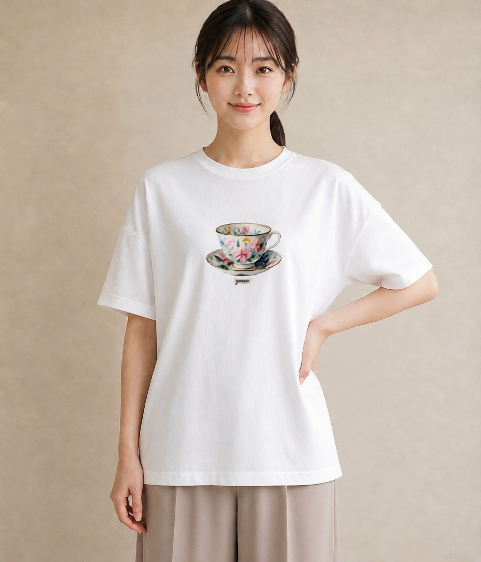 半袖Tシャツ レディース 紅茶 食べ物 フード イラスト きれいめ 女子会 お揃い 白T YMAZO