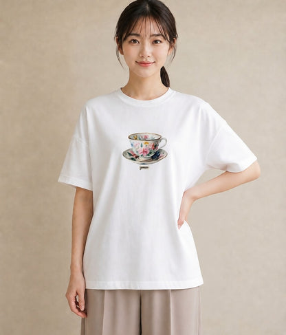 半袖Tシャツ レディース 紅茶 食べ物 フード イラスト きれいめ 女子会 お揃い 白T YMAZO