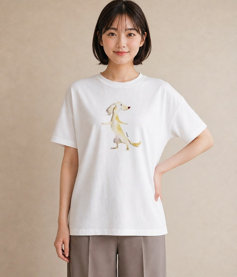 半袖Tシャツ レディース わんこ 犬 いぬ イラスト カジュアル ビーチ デイリーウェア 白T YMAZO