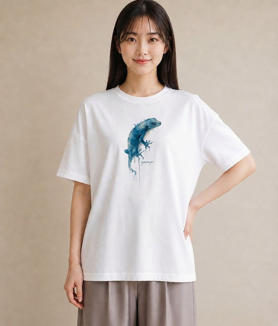 グラフィックTシャツ レディース レオパ ペット 動物 イラスト ミニマル 海 カフェ巡り 白T YMAZO