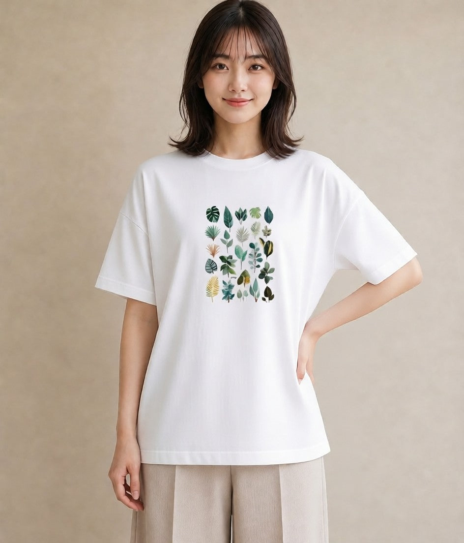 デザインTシャツ レディース ボタニカル 植物 イラスト ユニーク 20代 カジュアルコーデ 白T YMAZO