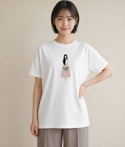 グラフィックTシャツ レディース 自転車のかご 自転車 花かご ナチュラル アンティーク イラスト シック 敬老の日 ホワイトデー 白T YMAZO