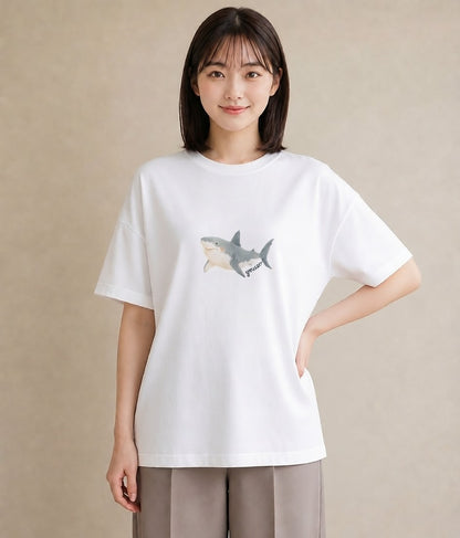 プリントTシャツ レディース ジンベエザメ 海の生き物 海 イラスト お洒落 20代 カジュアルコーデ 白T YMAZO