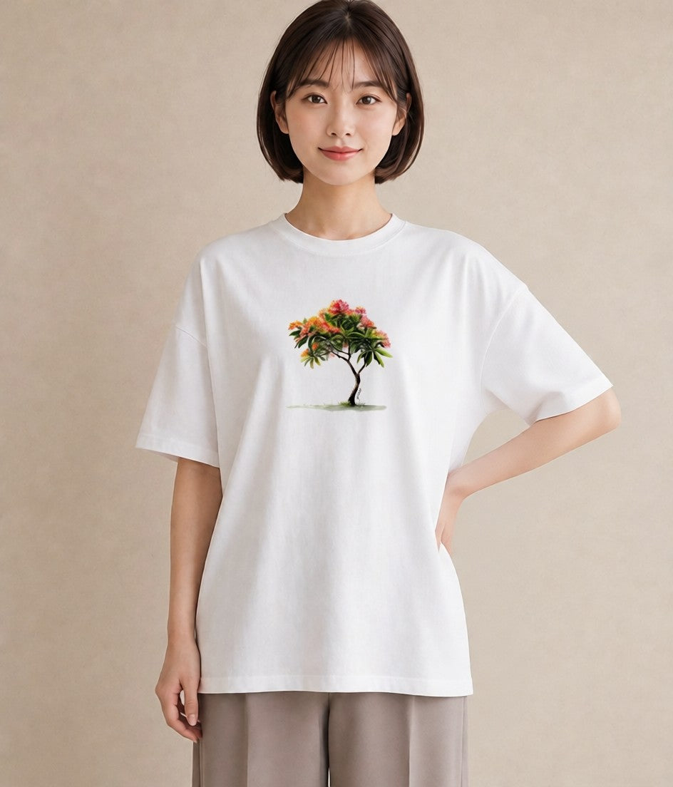 プリントTシャツ レディース 木 植物 ボタニカル イラスト 可愛い 散歩 お出かけ 白T YMAZO