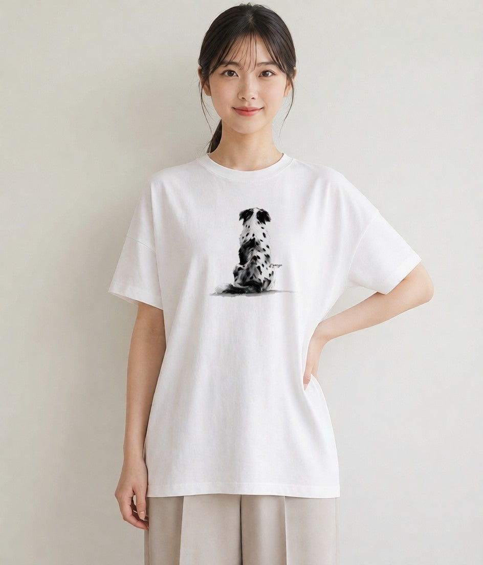 Tシャツ レディース ボーダーコリー 犬 いぬ イラスト 線画 クリスマス 旅行 白T YMAZO
