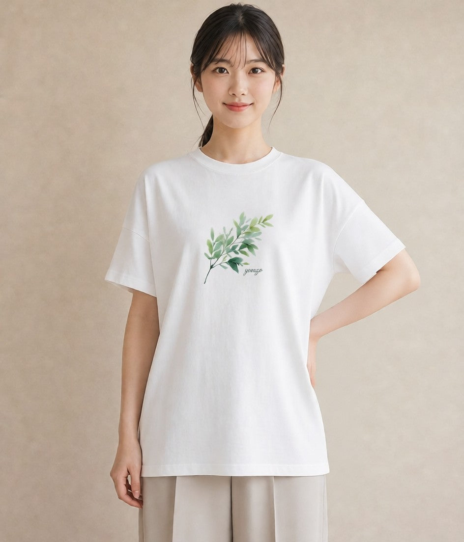 Tシャツ レディース つる 植物 ボタニカル イラスト ペアコーデ 秋コーデ 白T YMAZO