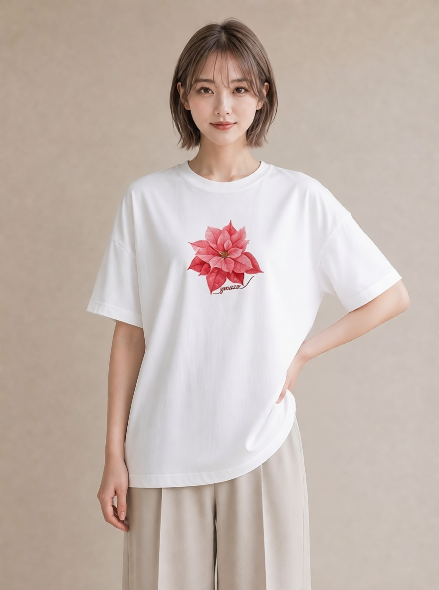 半袖Tシャツ レディース 彼岸花 花 花柄 イラスト ラフ 夏コーデ 通学 白T YMAZO
