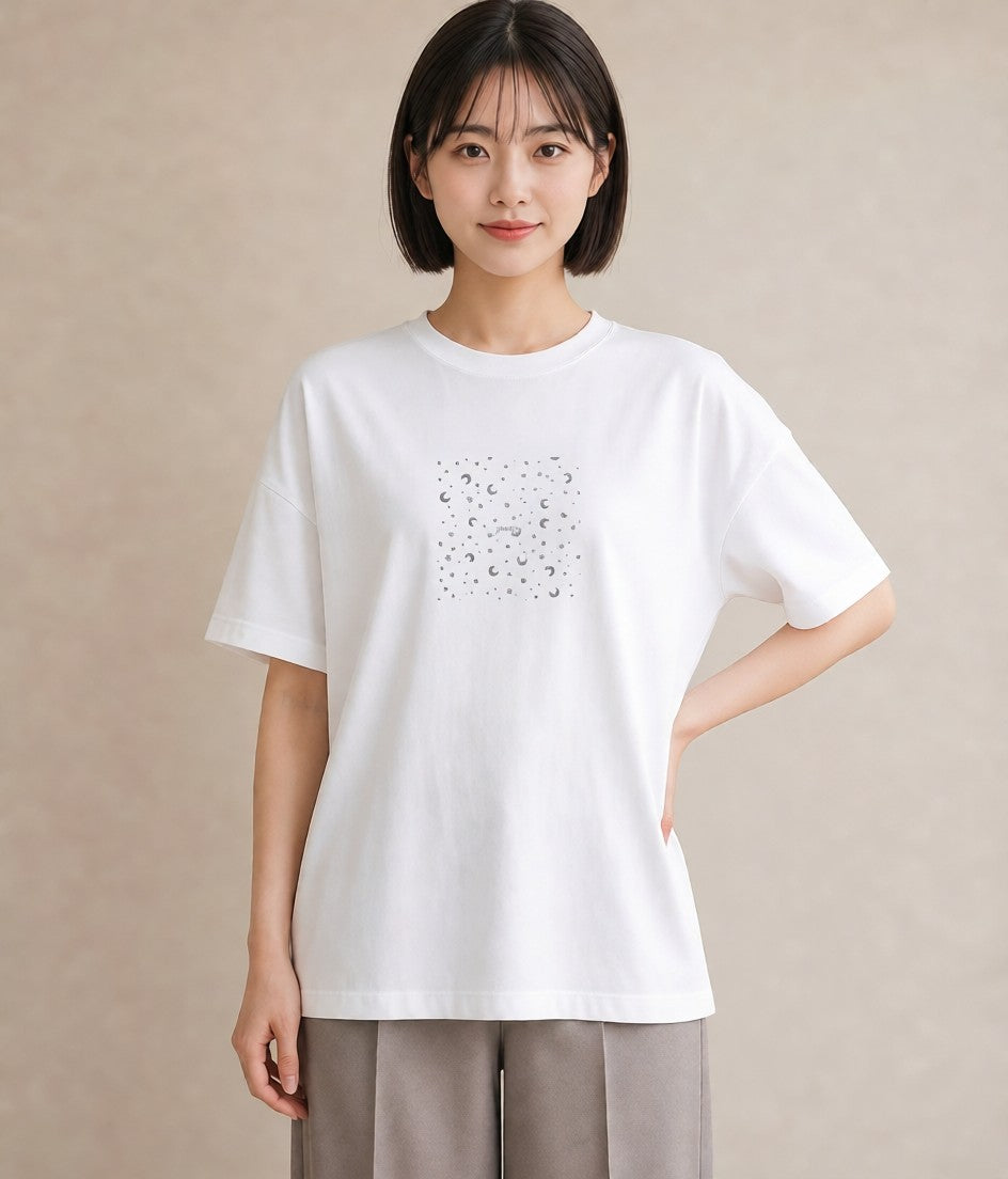 グラフィックTシャツ レディース 月と星 星空 ムーン イラスト カジュアル 旅行用 海 白T YMAZO