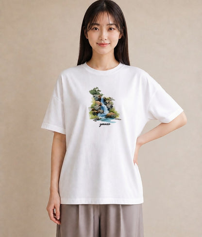 グラフィックTシャツ レディース 小川 橋 せせらぎ ナチュラル アンティーク イラスト シック クリスマス 旅行 白T YMAZO