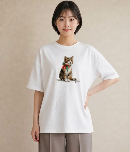デザインTシャツ レディース キジトラ 猫 ねこ イラスト ミニマル おしゃれギフト 社会人 白T YMAZO
