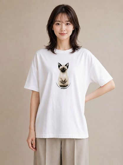 半袖Tシャツ レディース サビ猫 猫 ねこ イラスト ラフカジュアル 母の日 ビーチ 白T YMAZO