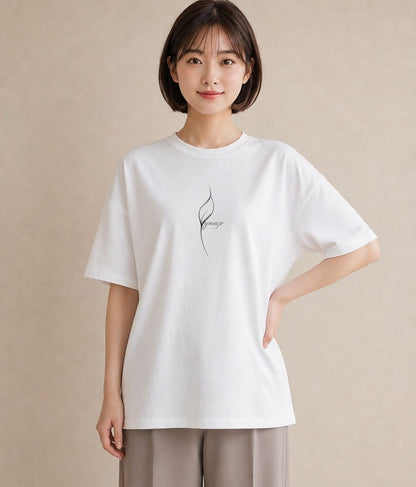 Tシャツ レディース 扇子 そよ風 ナチュラル アンティーク イラスト アート風 女性 旅行用 白T YMAZO