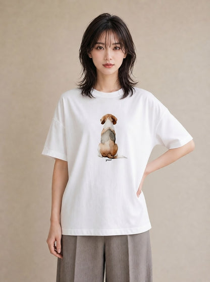 Tシャツ レディース ビーグル 犬 いぬ イラスト きれいめカジュアル ミセス 春コーデ 白T YMAZO