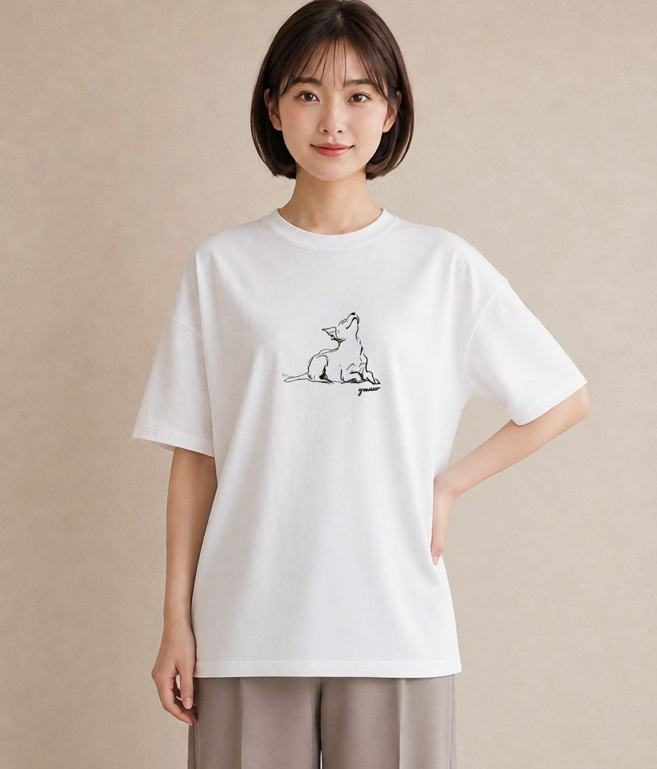半袖Tシャツ レディース 犬 いぬ わんこ イラスト シック 買い物 夏コーデ 白T YMAZO
