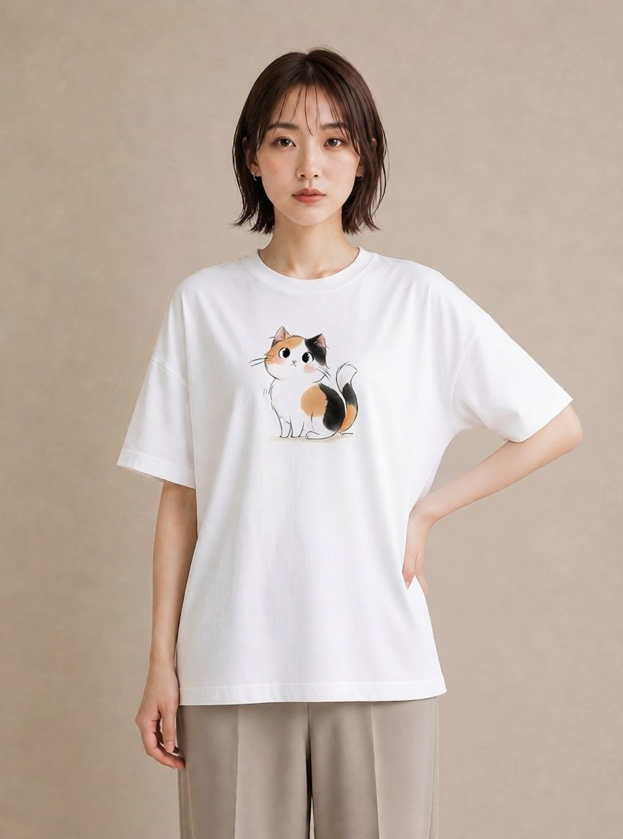 Tシャツ レディース マンチカン 猫 ねこ イラスト レトロ 20代 カジュアルコーデ 白T YMAZO