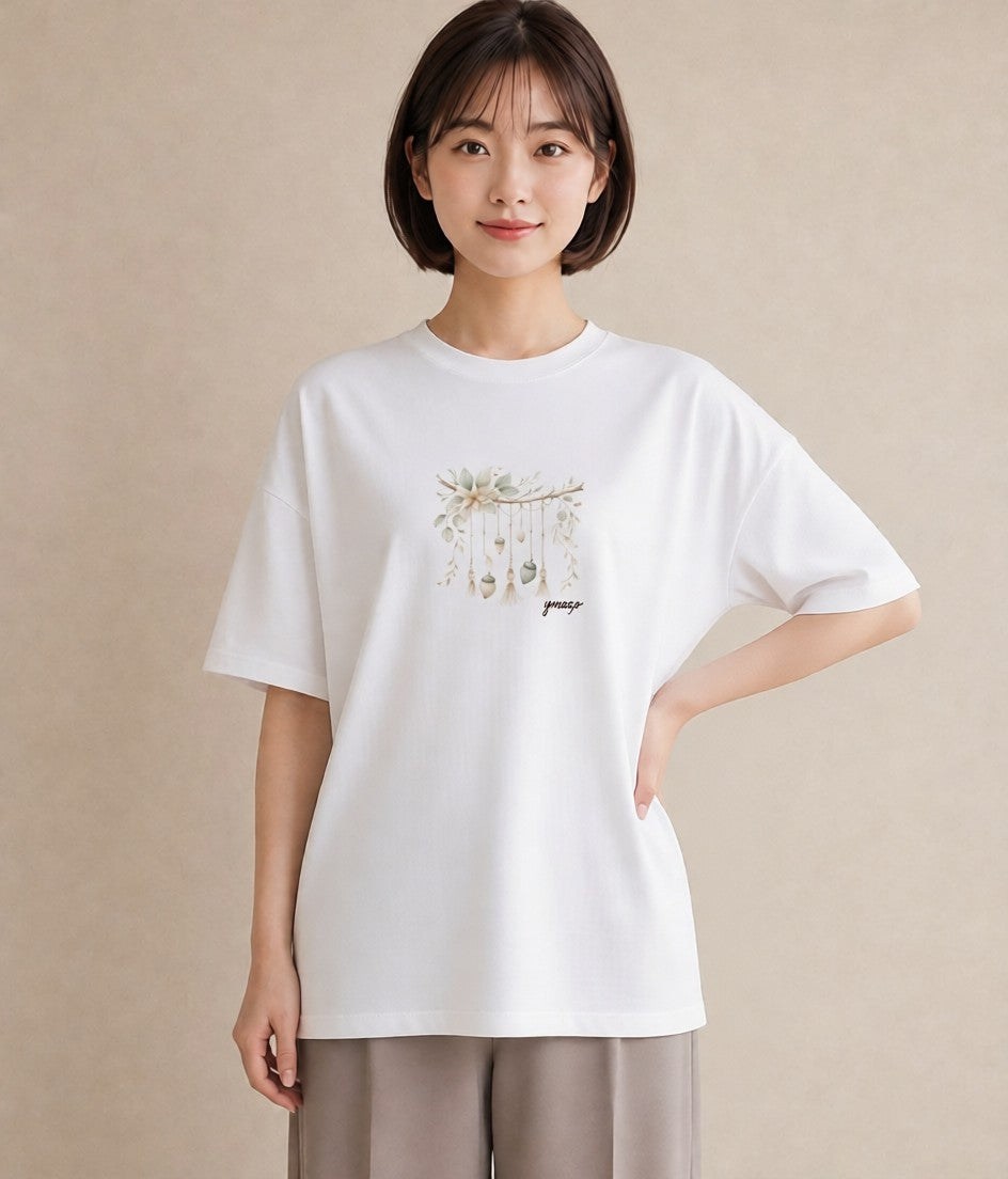 半袖Tシャツ レディース 洗濯物 風 ナチュラル アンティーク イラスト シンプル 母娘コーデ 自分用 白T YMAZO