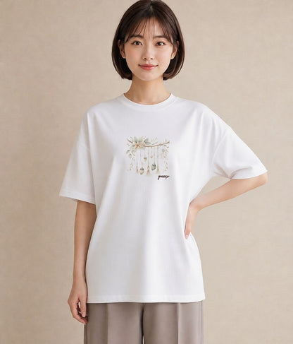 半袖Tシャツ レディース 洗濯物 風 ナチュラル アンティーク イラスト シンプル 母娘コーデ 自分用 白T YMAZO